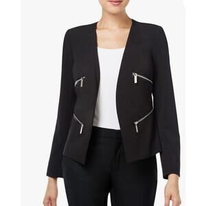 MICHAEL BY MICHAEL KORS Blazer Silver Zipper Detail Pockets Logo Hardware Size 2